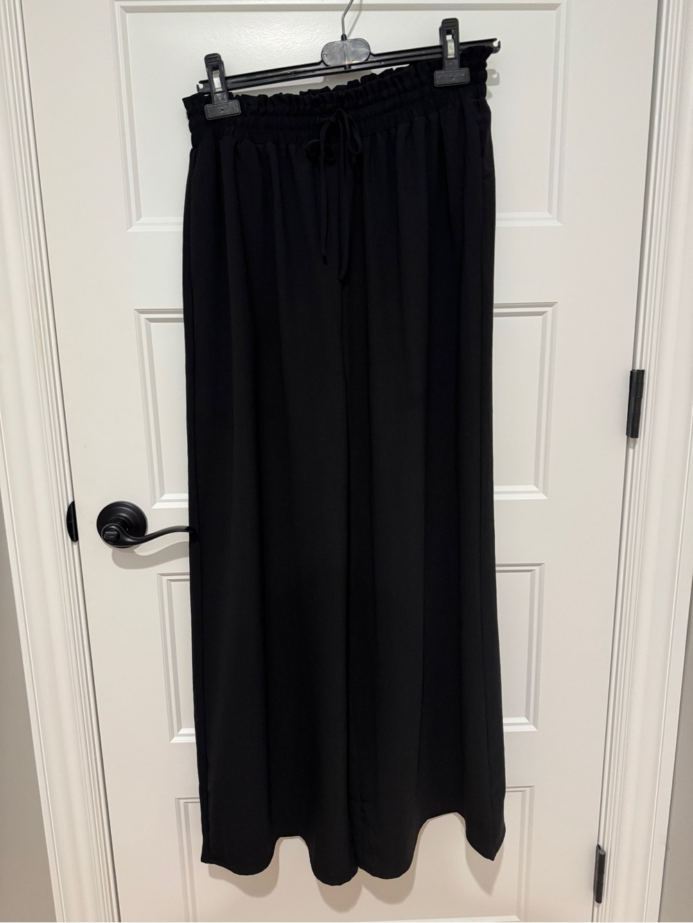 Black Tape_ Black Wide-Leg Pull-On Pants with Drawstring
